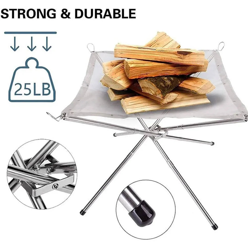 Portable Outdoor Mesh Fire Pits Foldable Campfire Stand Outdoor Camping Campfire Fire Rack for Camping Accessories Foldable Mesh Fire Pit BBQ Tools Hot