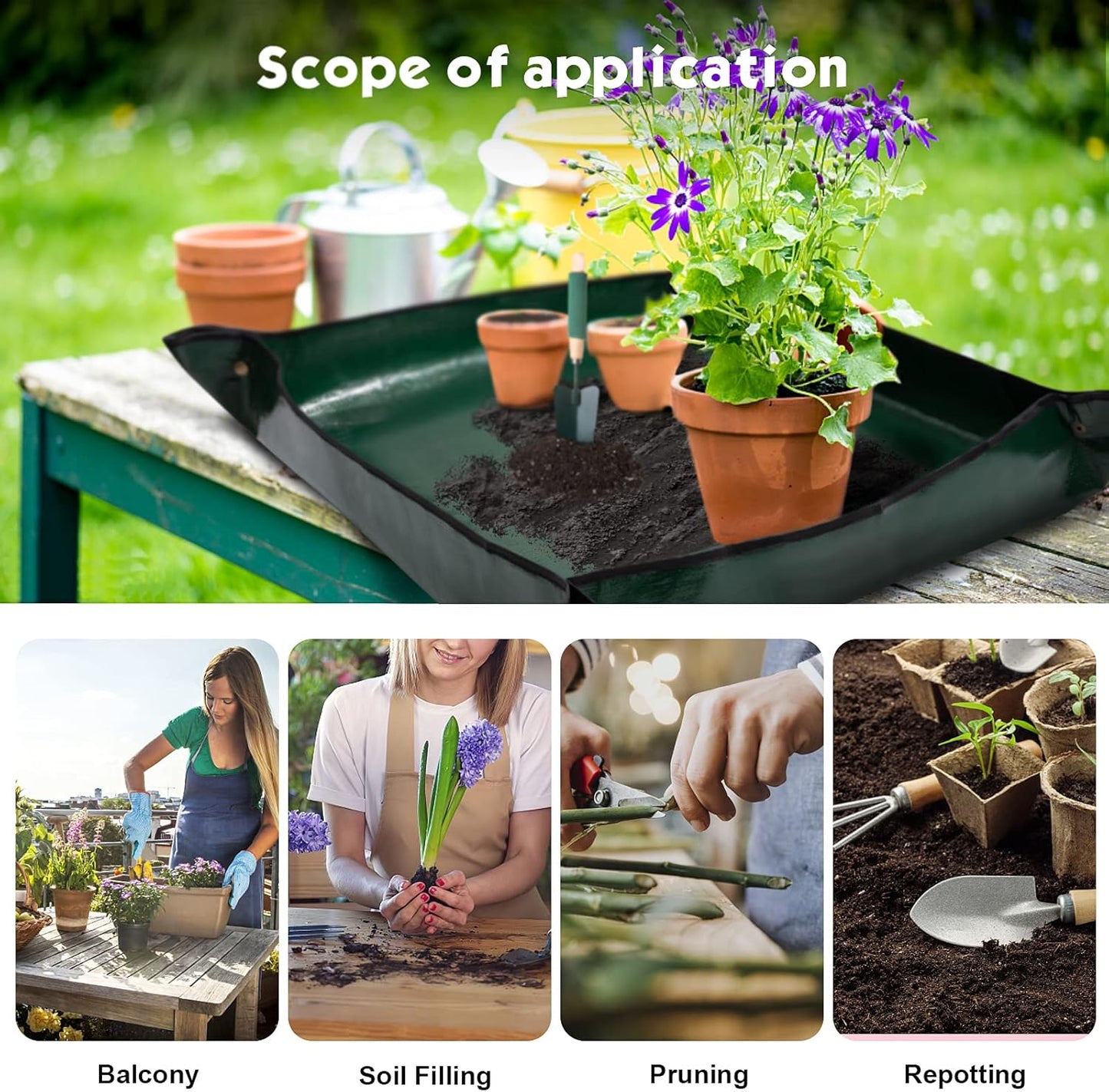 2PCS Gardening Mat Foldable Plant Mat Square Waterproof Gardening Mat Transplanting Plant Repotting Mat for Indoor Bonsai Succulent Plant Care (Dark Green，26.7 X 26.7 In) (Dark Green)