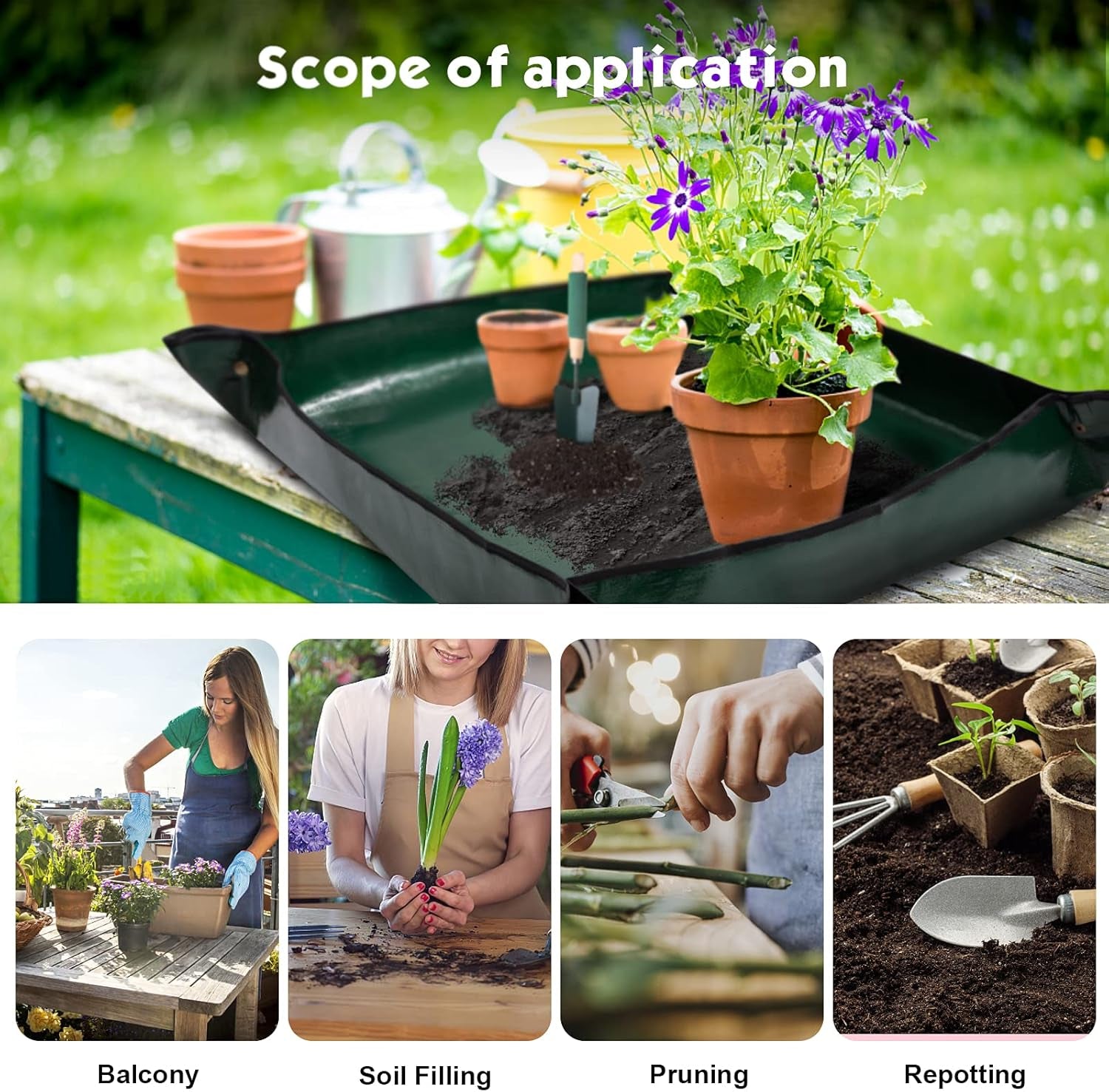 2PCS Gardening Mat Foldable Plant Mat Square Waterproof Gardening Mat Transplanting Plant Repotting Mat for Indoor Bonsai Succulent Plant Care (Dark Green，26.7 X 26.7 In) (Dark Green)