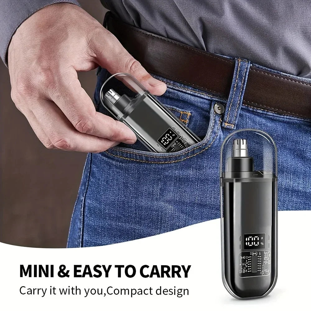 USB Rechargeable Nose & Ear Hair Trimmer for Men, Portable Mini Compact Design with Fast Charge, Electric Grooming Kit