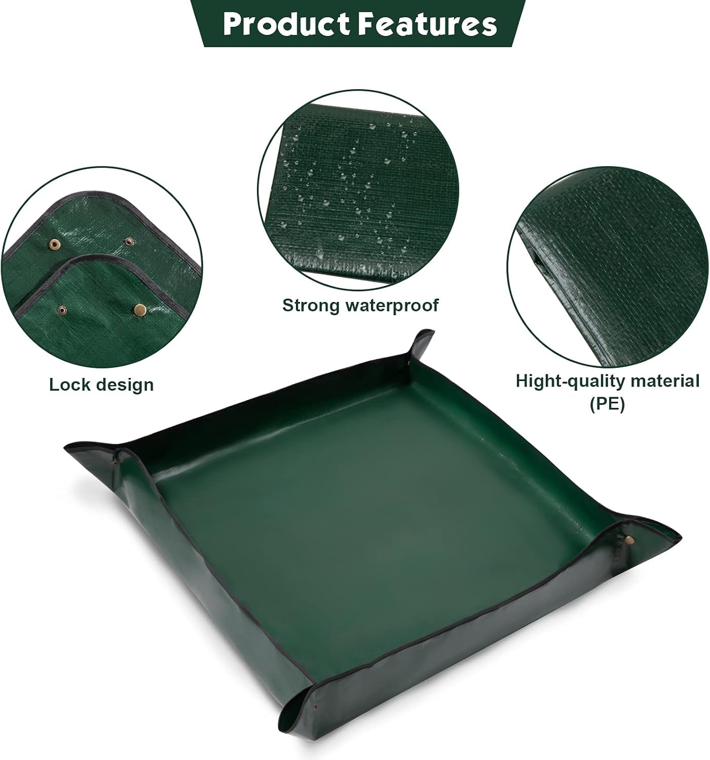 2PCS Gardening Mat Foldable Plant Mat Square Waterproof Gardening Mat Transplanting Plant Repotting Mat for Indoor Bonsai Succulent Plant Care (Dark Green，26.7 X 26.7 In) (Dark Green)