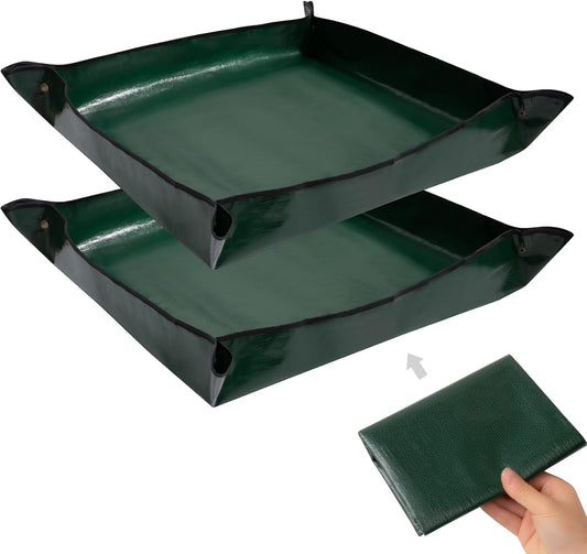 2PCS Gardening Mat Foldable Plant Mat Square Waterproof Gardening Mat Transplanting Plant Repotting Mat for Indoor Bonsai Succulent Plant Care (Dark Green，26.7 X 26.7 In) (Dark Green)