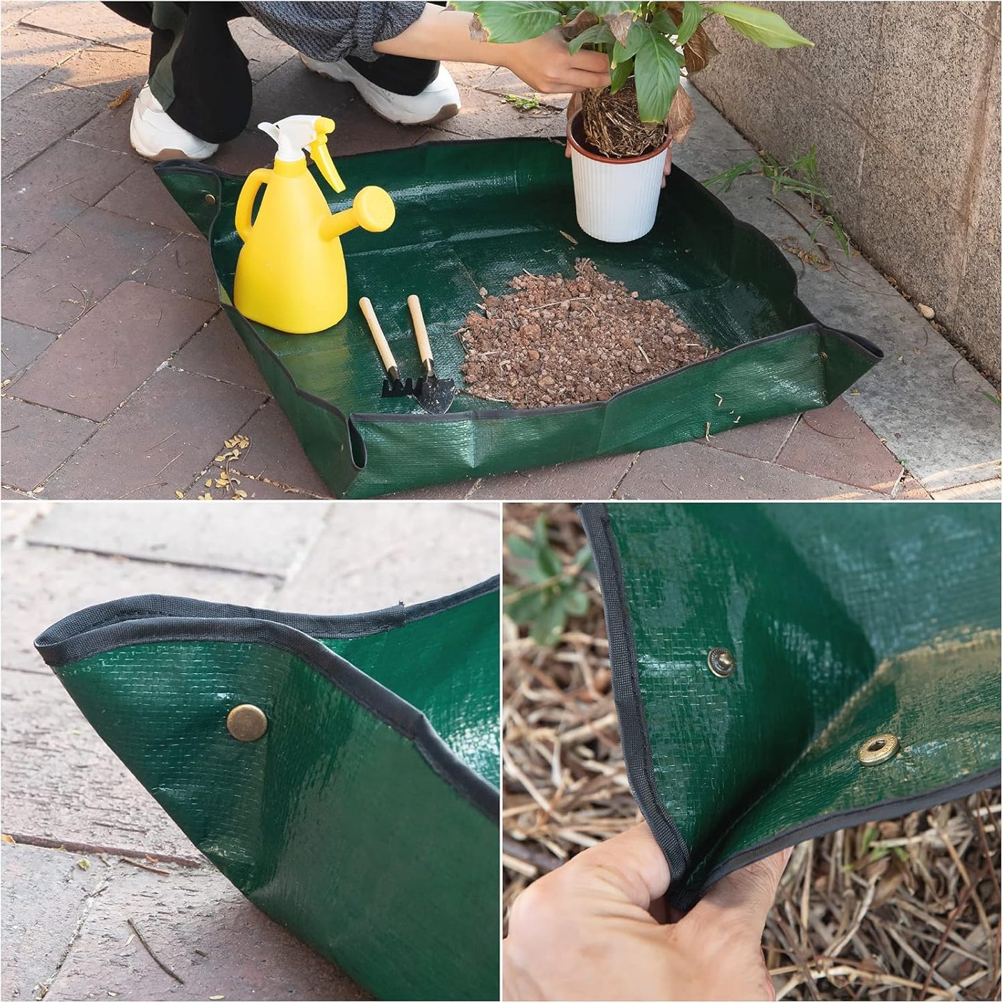 2PCS Gardening Mat Foldable Plant Mat Square Waterproof Gardening Mat Transplanting Plant Repotting Mat for Indoor Bonsai Succulent Plant Care (Dark Green，26.7 X 26.7 In) (Dark Green)