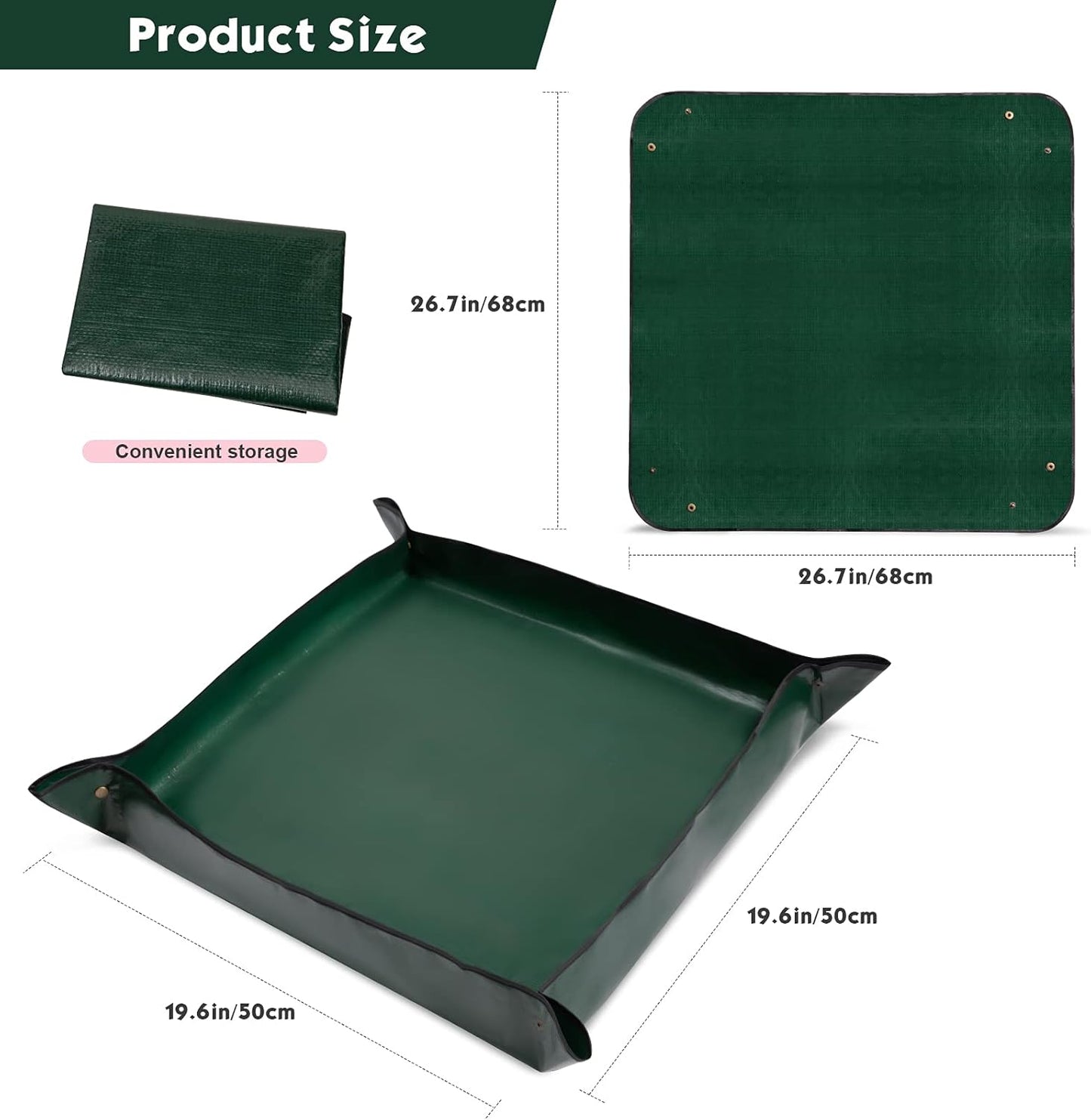 2PCS Gardening Mat Foldable Plant Mat Square Waterproof Gardening Mat Transplanting Plant Repotting Mat for Indoor Bonsai Succulent Plant Care (Dark Green，26.7 X 26.7 In) (Dark Green)