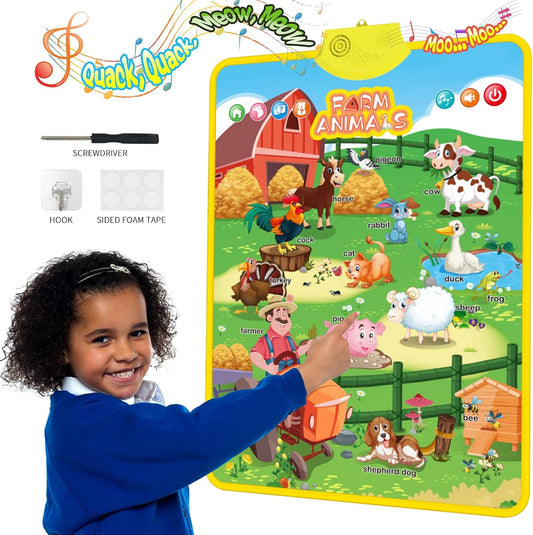 Farm Animals Sound Educational Preschool Learning Poster for Toddler, Pre-K, Kindergarten, Daycares, Classroom, Homeschool