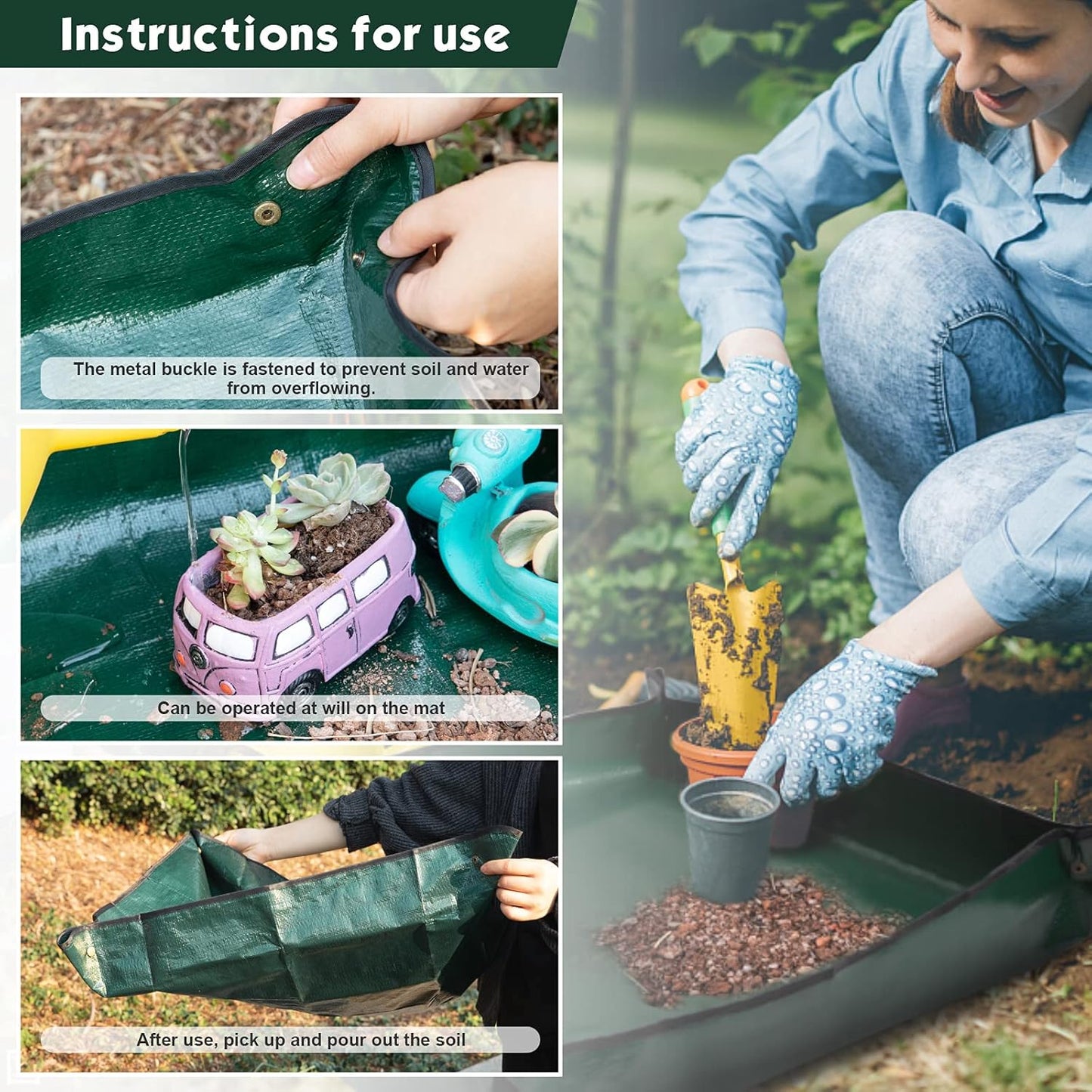 2PCS Gardening Mat Foldable Plant Mat Square Waterproof Gardening Mat Transplanting Plant Repotting Mat for Indoor Bonsai Succulent Plant Care (Dark Green，26.7 X 26.7 In) (Dark Green)