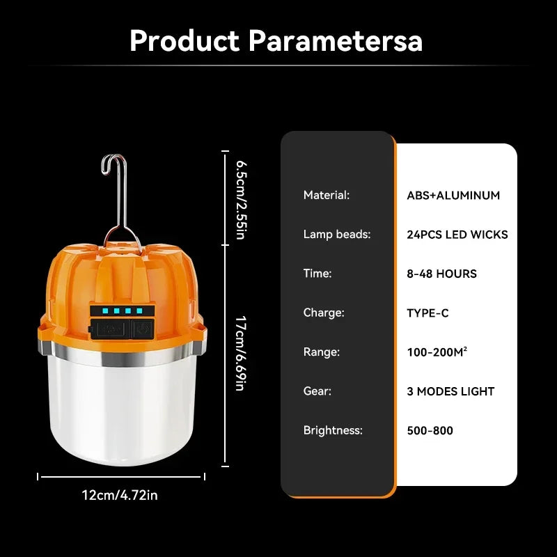 Ultra-Bright 500W Rechargeable LED Camping Lantern – Portable USB Lamp & Flashlight with Power Display, Perfect for Outdoors, Fishing, and Emergencies!