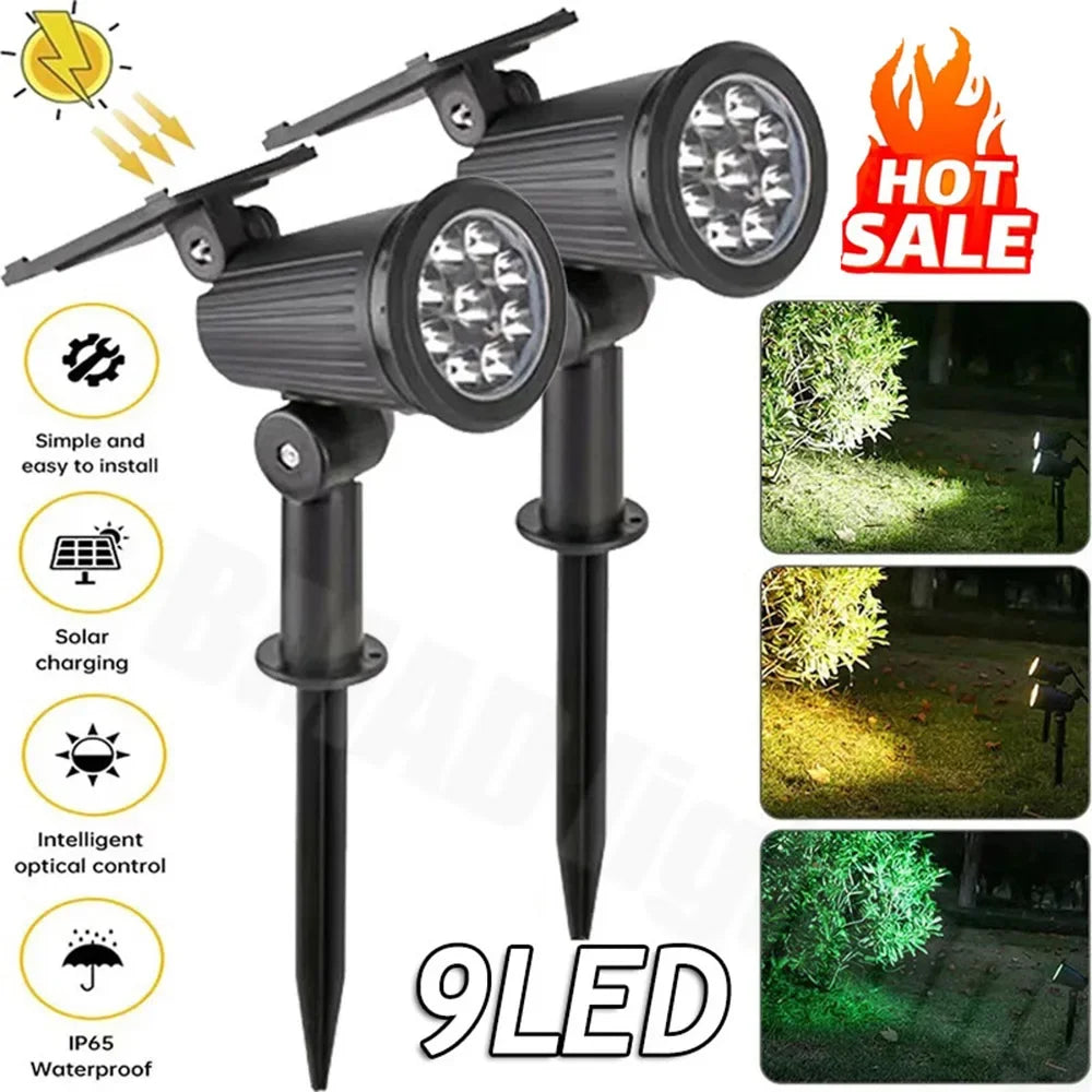 9-LED Solar Garden Spotlights – Waterproof Outdoor Landscape Lights for Pathways, Lawns & Decorative Lighting