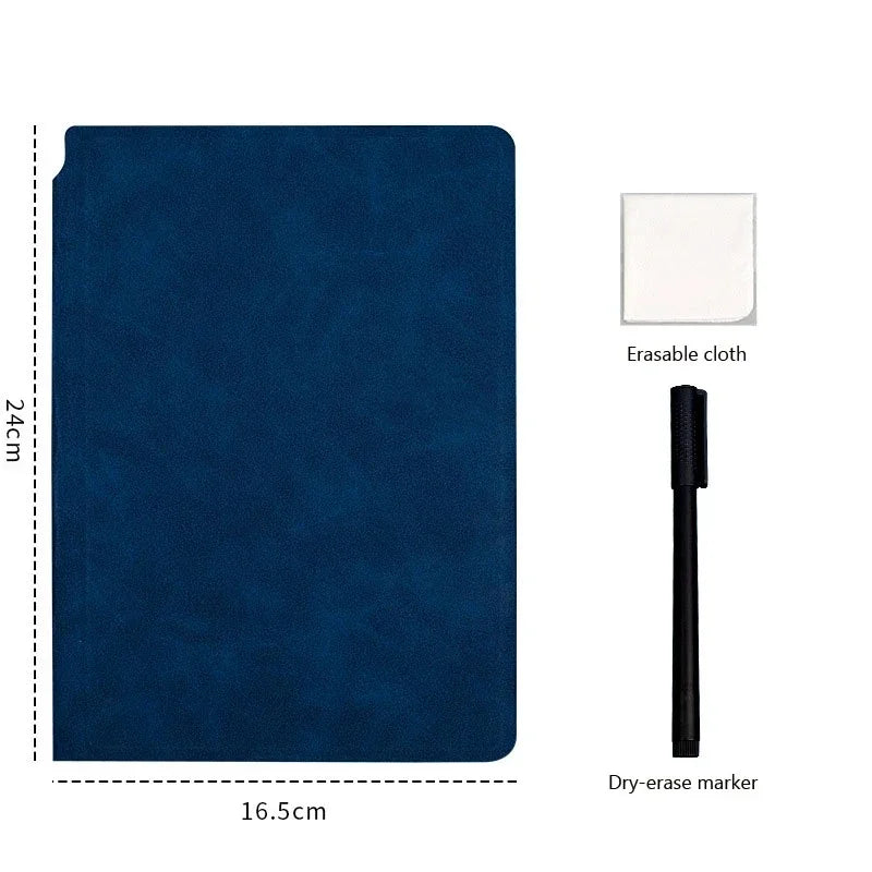 A5 Reusable Whiteboard Notebook Set with Whiteboard Pen Erasing Cloth Leather Memo Pad Weekly Planner Portable Stylish Office