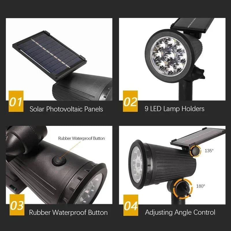 9-LED Solar Garden Spotlights – Waterproof Outdoor Landscape Lights for Pathways, Lawns & Decorative Lighting