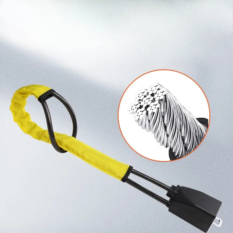 Vehicle Steering Wheel Lock with Seat Belt Socket Steel Rope for Truck SUV Van RV with 3 Keys Universal anti Theft Protection Device