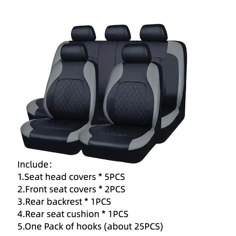 Luxury All-Season Quilted PU Leather Car Seat Covers – Comfort & Fatigue Relief, Full Set for Sedans, SUVs & Pickup Trucks