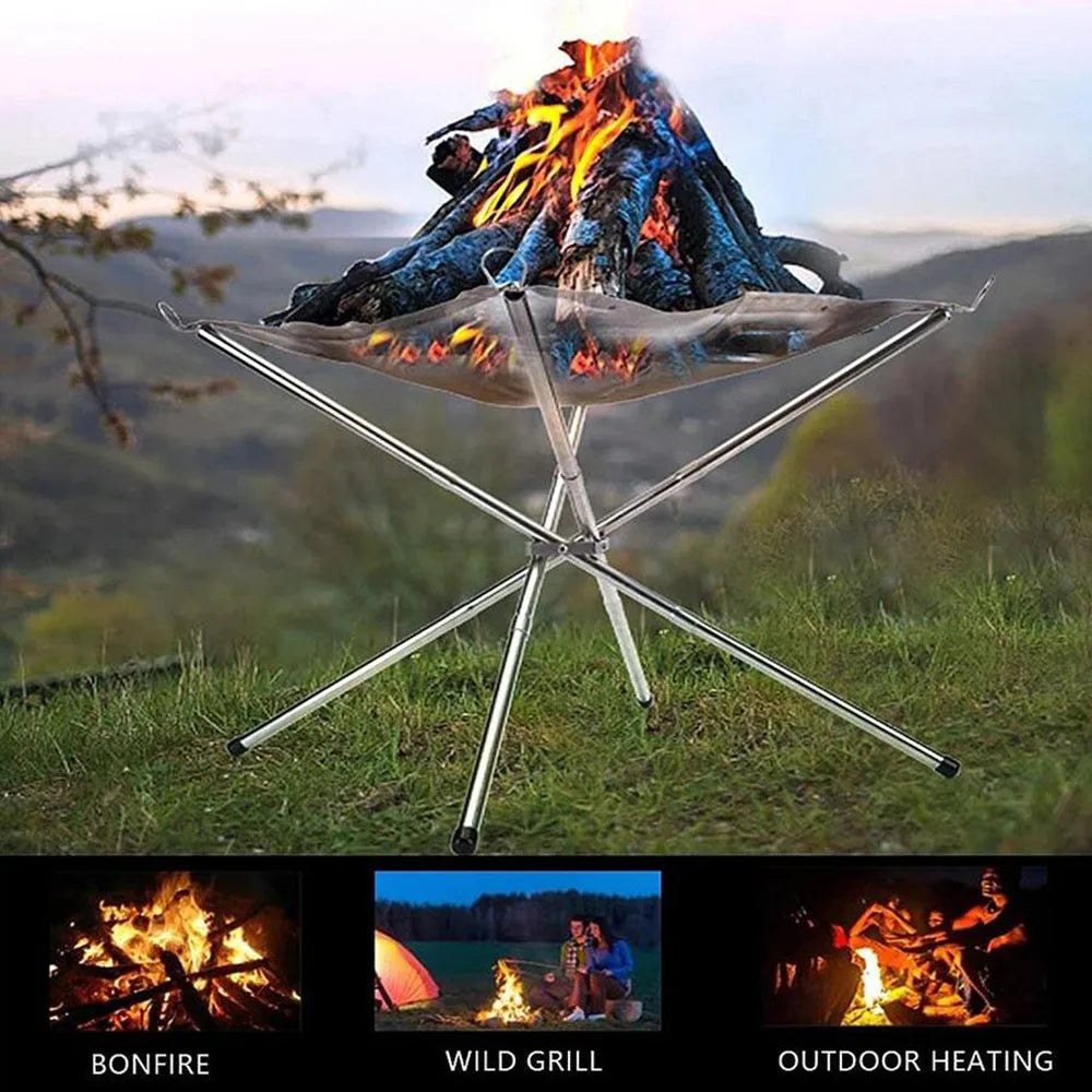 Portable Outdoor Mesh Fire Pits Foldable Campfire Stand Outdoor Camping Campfire Fire Rack for Camping Accessories Foldable Mesh Fire Pit BBQ Tools Hot