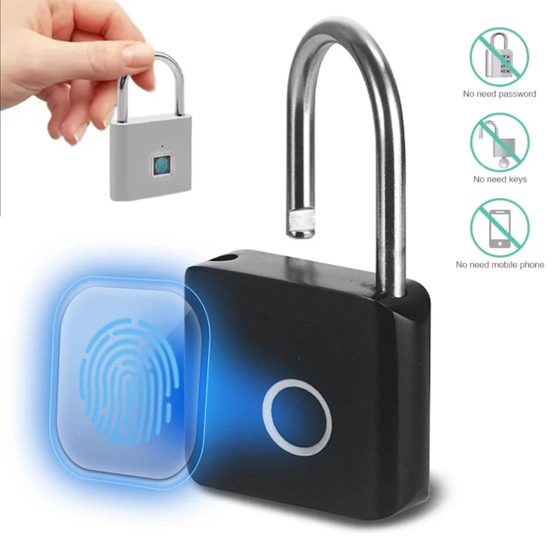 Keyless Smart Fingerprint Padlock USB Charging Fingerprint Lock Waterproof Door Lock 0.2Sec Unlock Security Padlock for House