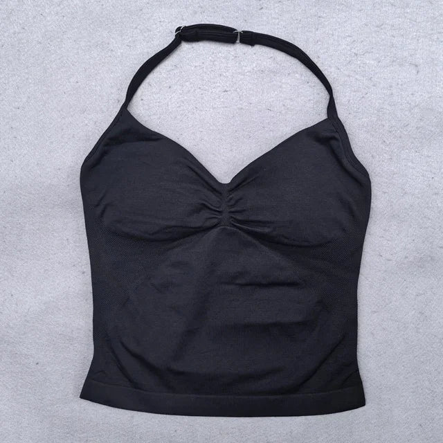 Seamless 2-Piece Yoga Set - Adjustable Longline Top & Scrunch Shorts for Perfect Workout Performance