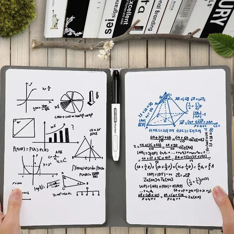 A5 Reusable Whiteboard Notebook Set with Whiteboard Pen Erasing Cloth Leather Memo Pad Weekly Planner Portable Stylish Office
