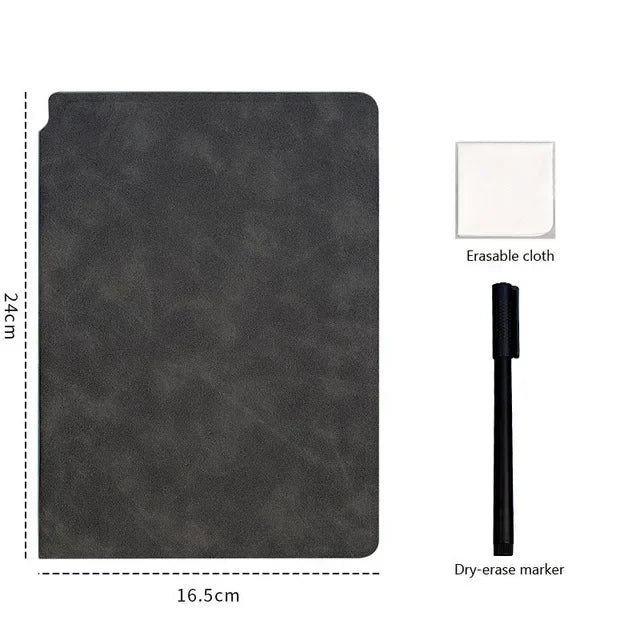 A5 Reusable Whiteboard Notebook Set with Whiteboard Pen Erasing Cloth Leather Memo Pad Weekly Planner Portable Stylish Office