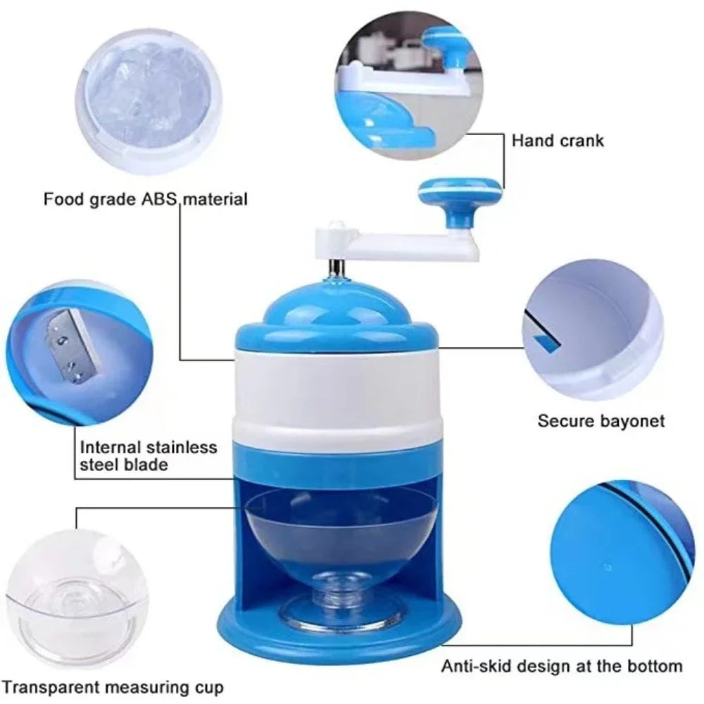 Portable DIY Ice Crusher – Hand-Crank Manual Ice Shaver for Snow Cones, Slushies & Ice Cream – Perfect for Summer Parties!