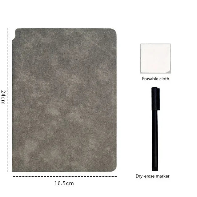 A5 Reusable Whiteboard Notebook Set with Whiteboard Pen Erasing Cloth Leather Memo Pad Weekly Planner Portable Stylish Office