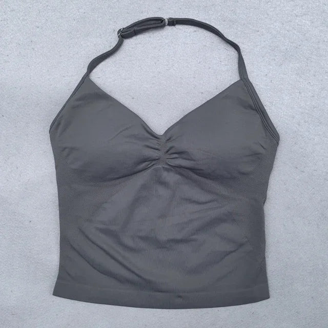 Seamless 2-Piece Yoga Set - Adjustable Longline Top & Scrunch Shorts for Perfect Workout Performance