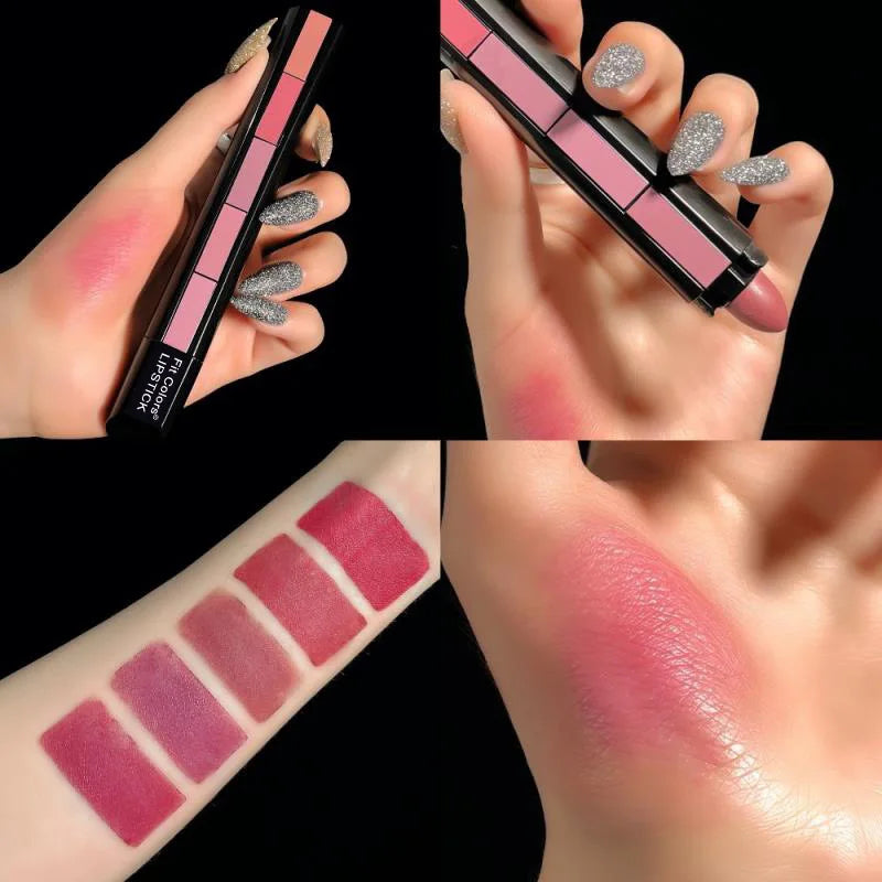 5 in 1 Lipstick Set Lightweight Matte Velvet Long Lasting Combination Lipstick Nourish Moisturizing Professional Lipliner Makeup