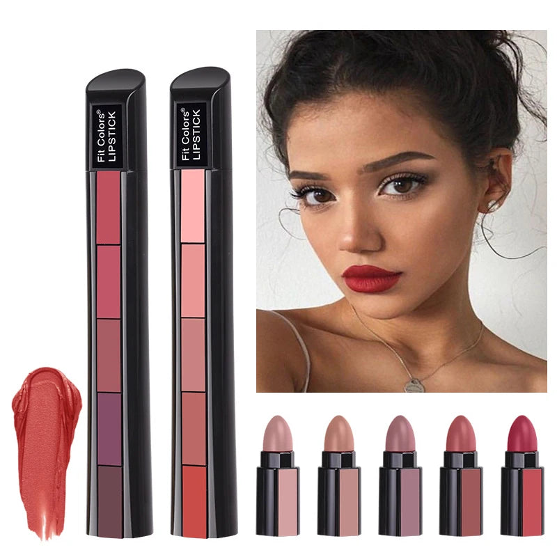 5 in 1 Lipstick Set Lightweight Matte Velvet Long Lasting Combination Lipstick Nourish Moisturizing Professional Lipliner Makeup