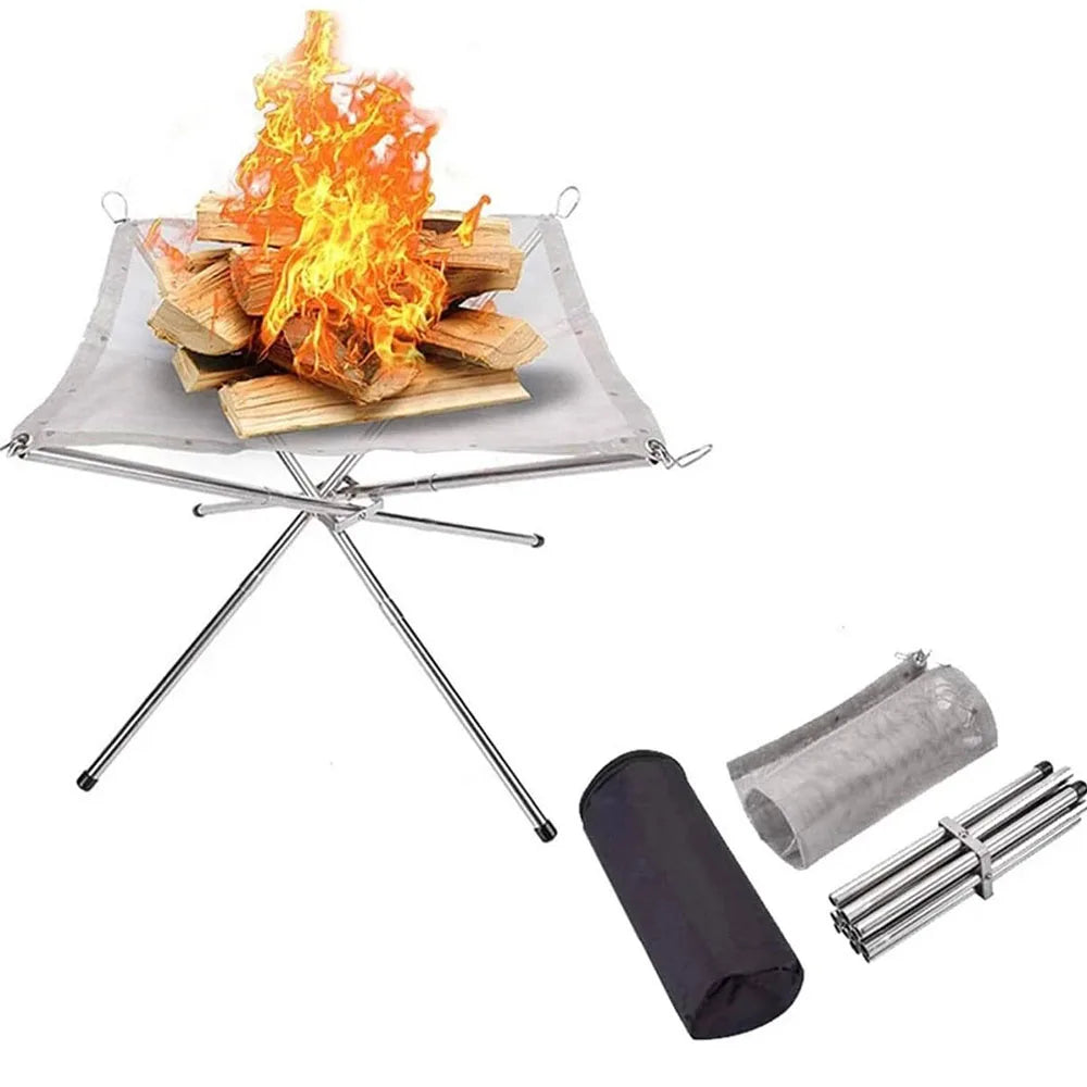 Portable Outdoor Mesh Fire Pits Foldable Campfire Stand Outdoor Camping Campfire Fire Rack for Camping Accessories Foldable Mesh Fire Pit BBQ Tools Hot