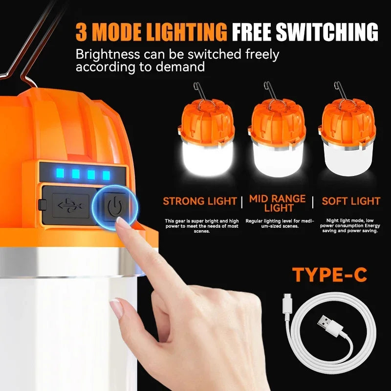 Ultra-Bright 500W Rechargeable LED Camping Lantern – Portable USB Lamp & Flashlight with Power Display, Perfect for Outdoors, Fishing, and Emergencies!