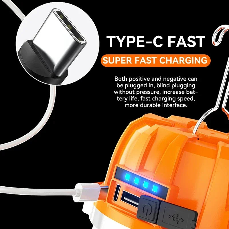Ultra-Bright 500W Rechargeable LED Camping Lantern – Portable USB Lamp & Flashlight with Power Display, Perfect for Outdoors, Fishing, and Emergencies!