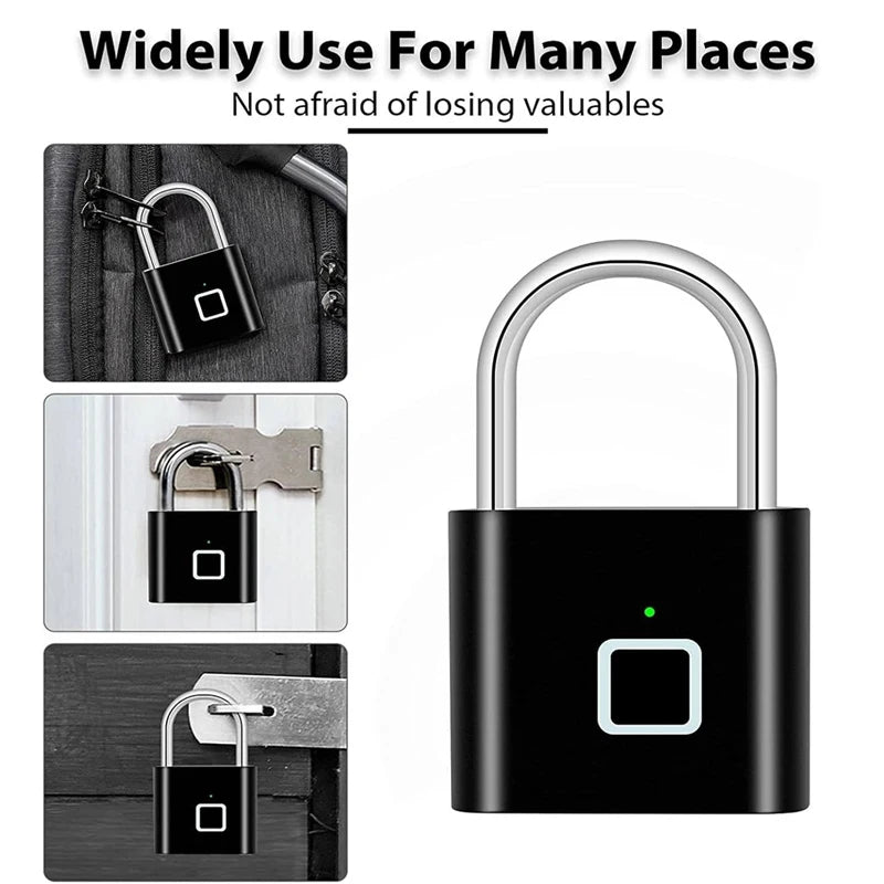 Keyless Smart Fingerprint Padlock USB Charging Fingerprint Lock Waterproof Door Lock 0.2Sec Unlock Security Padlock for House