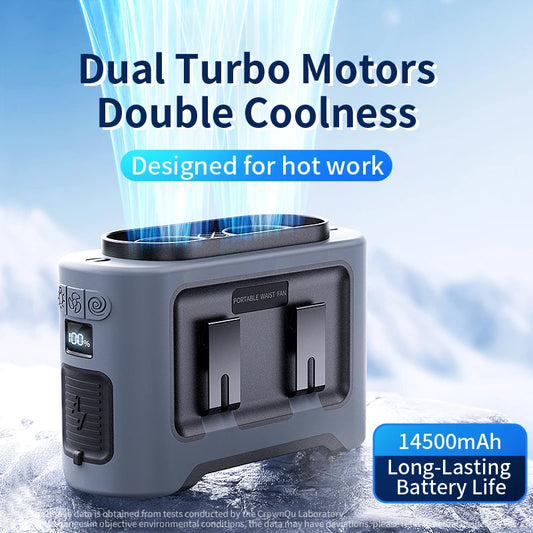 10,000mAh Hands-Free Waist & Neck Fan – 5 Speeds, Built-In Light, Up to 40 Hours Runtime for Camping, Travel & Outdoor Work