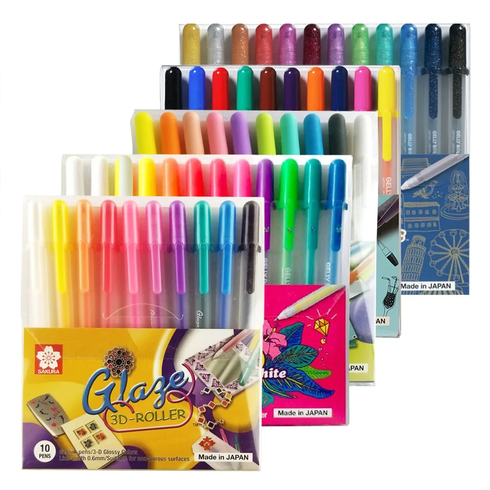 Japan Sakura Gel Pen Set 3D Jelly Pen Basis/Bright/Highlight/Souffle/Glaze Drawing Pens Gel Ink Glitter Decoration Stationary