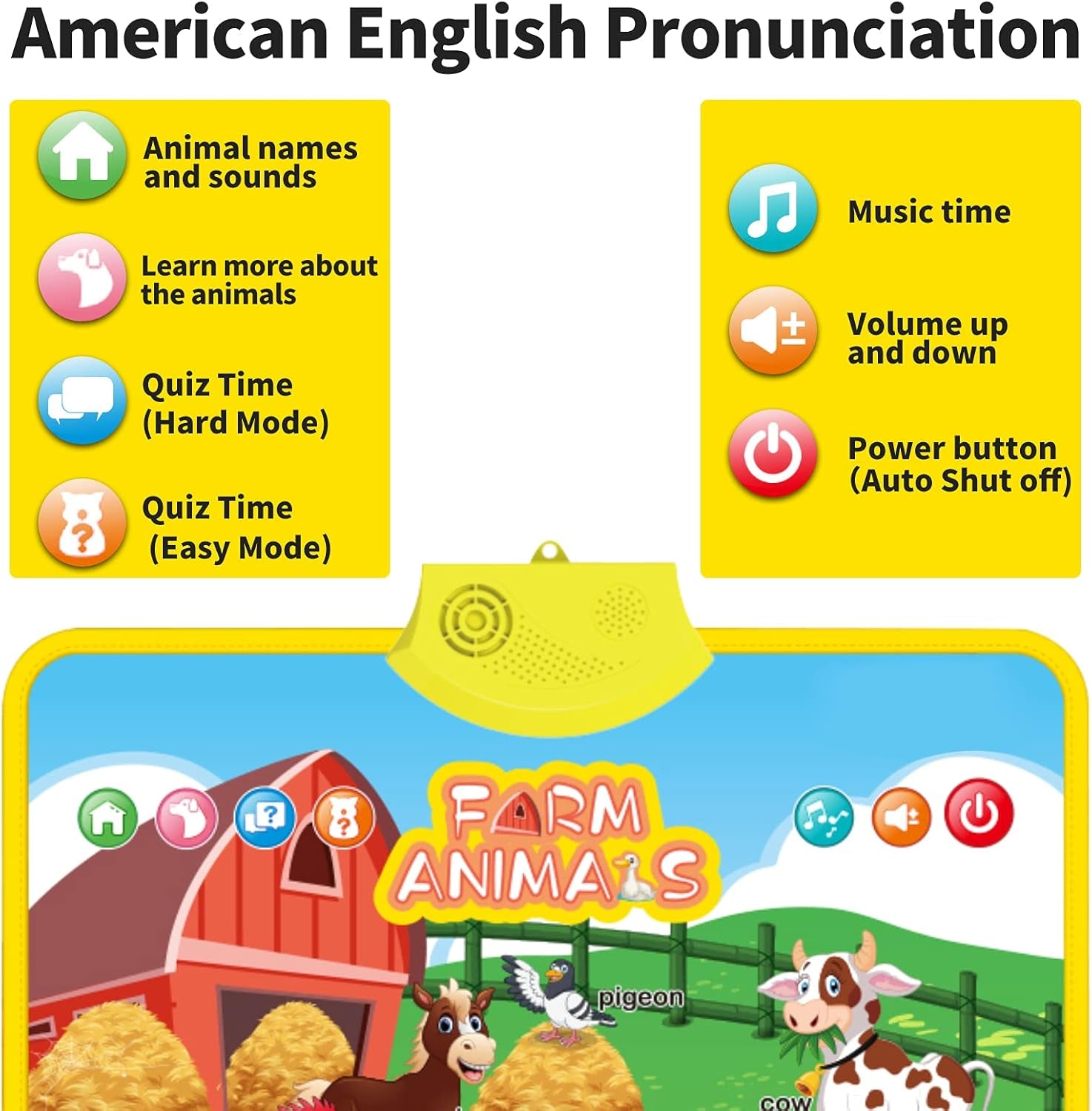 Farm Animals Sound Educational Preschool Learning Poster for Toddler, Pre-K, Kindergarten, Daycares, Classroom, Homeschool