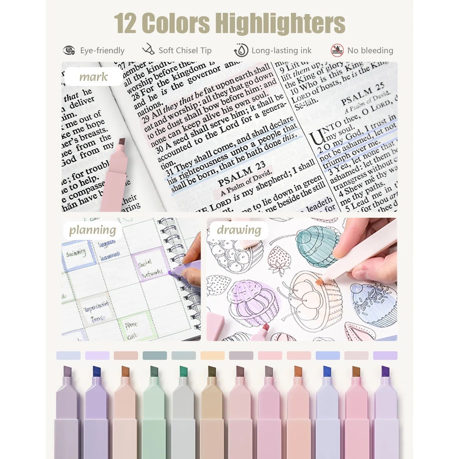 39 PCS, 12 Highlighters, 5 Black Gel Pens, 6 Mechanical Pencil Set 0.5 & 0.7 Mm for Stationary College Essentials (Green)