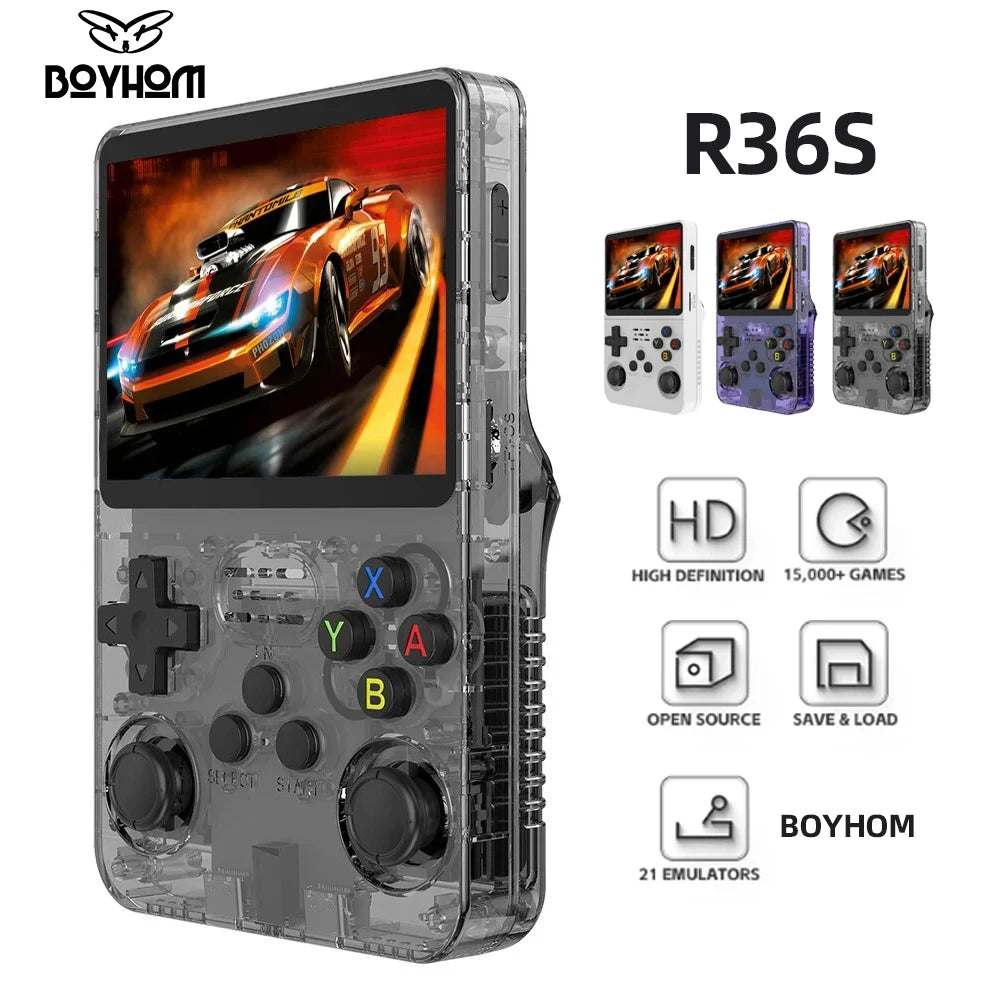 R36S Retro Handheld Video Game Console Linux System 3.5-inch IPS Screen Mini Portable Handheld Video Player 64GB 15000 Games