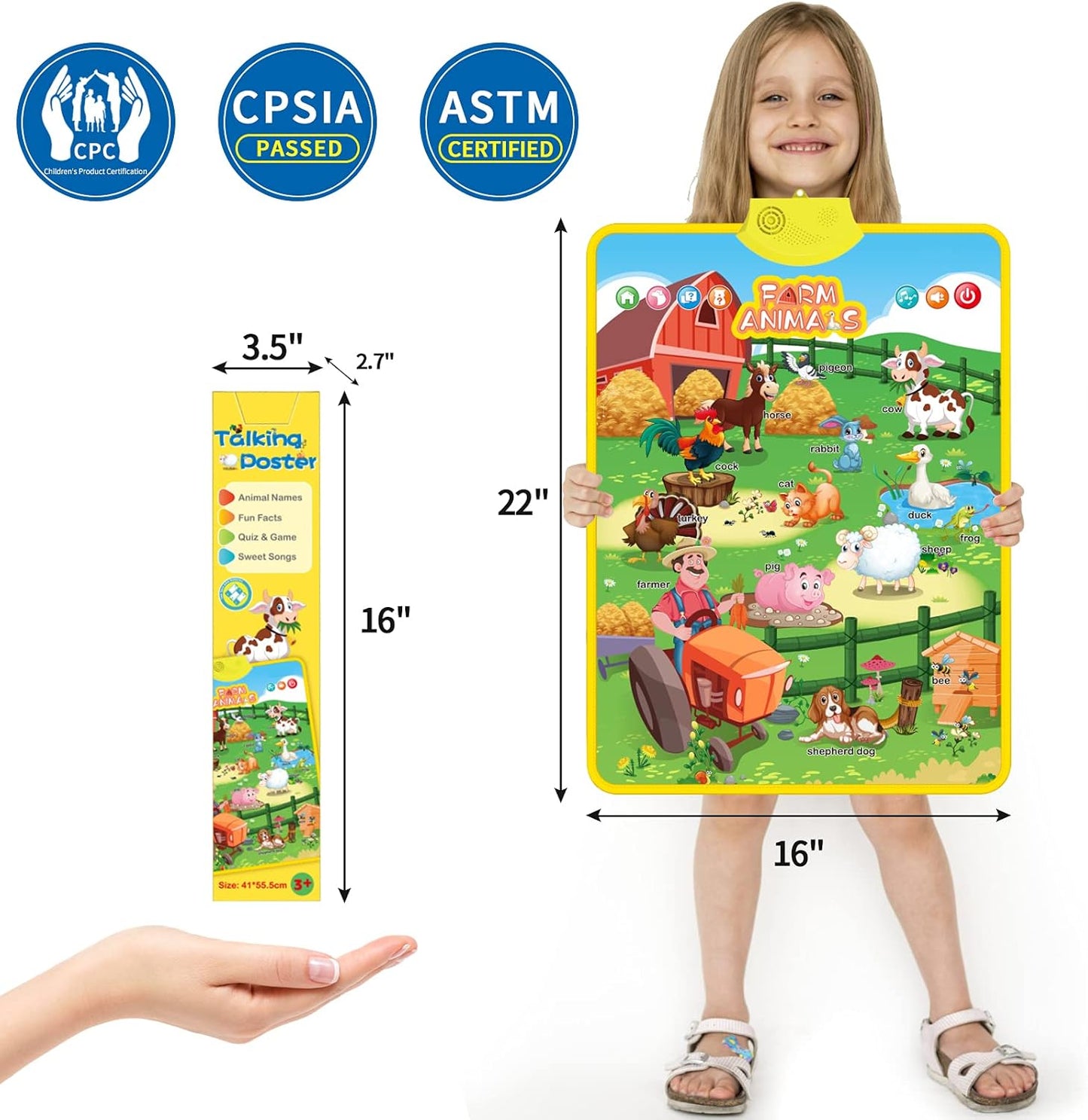 Farm Animals Sound Educational Preschool Learning Poster for Toddler, Pre-K, Kindergarten, Daycares, Classroom, Homeschool