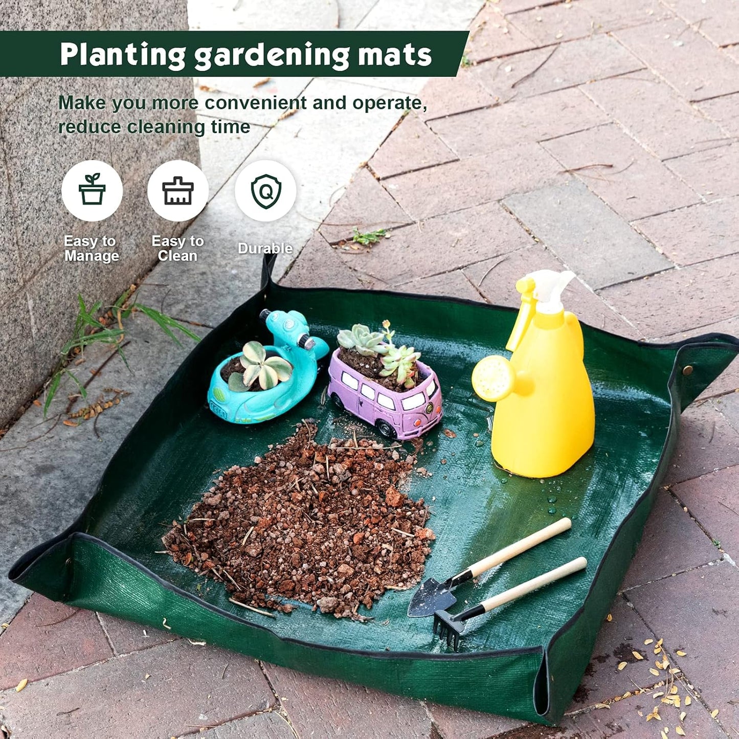 2PCS Gardening Mat Foldable Plant Mat Square Waterproof Gardening Mat Transplanting Plant Repotting Mat for Indoor Bonsai Succulent Plant Care (Dark Green，26.7 X 26.7 In) (Dark Green)
