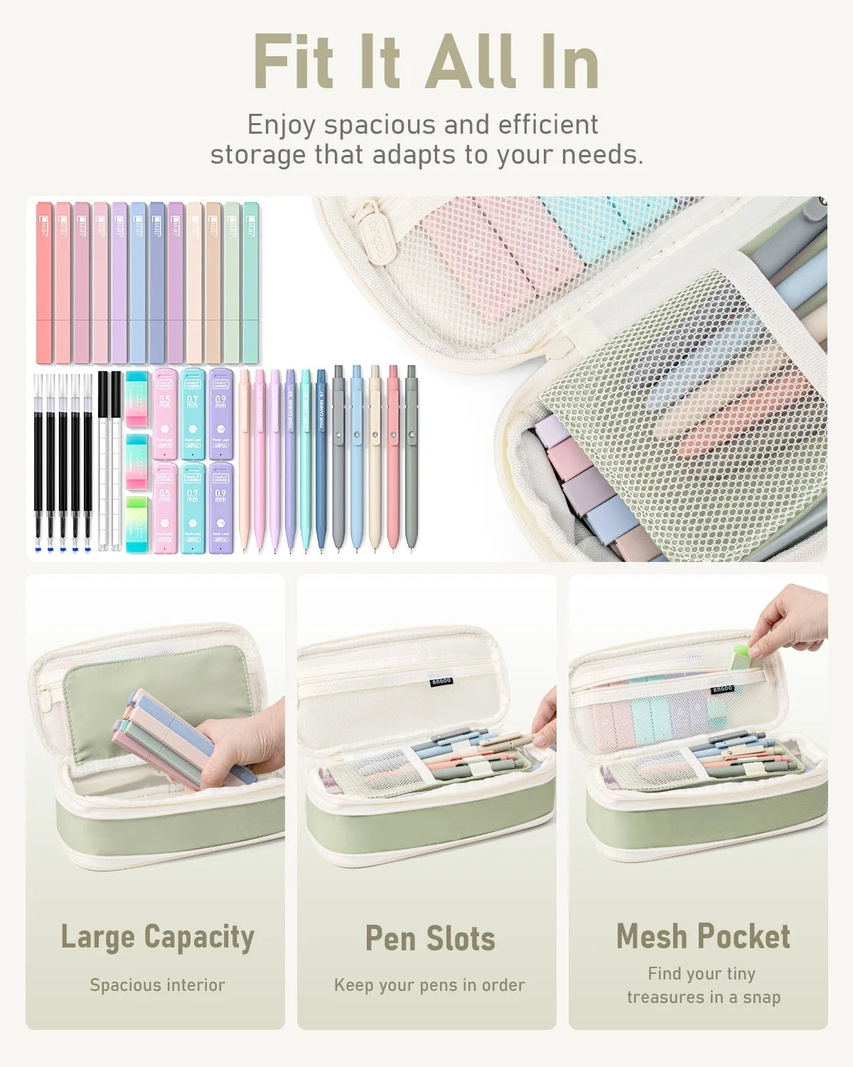 39 PCS, 12 Highlighters, 5 Black Gel Pens, 6 Mechanical Pencil Set 0.5 & 0.7 Mm for Stationary College Essentials (Green)