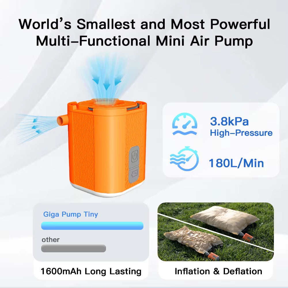GIGA PUMP TINY: 3-In-1 Mini Pump Portable Inflator for Camping Sleeping Pad Mattress Lightweight for Easy Use