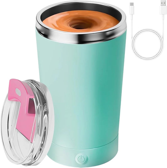 13.5 Oz Self Stirring Mug, Green Monochrome Electric High Speed Mixing Travel Coffee Mug